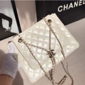 Designer Replica Chanel Quilted Shiny Lambskin Double Clutch with Chain AP1073 White 2019 Collection AQ02039