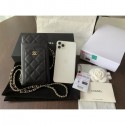 Fake 1:1 chanel caviar leather classic clutch with chain black with golden hardware 2020 AQ01509