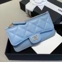 Fake 1:1 Chanel Quilted Lambskin Zipped Classic Card Holder AP0767 Blue 2019 Collection AQ01946