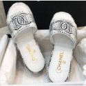 Fake Best Chanel Heel CC Logo Tweed Mules White 2020 AQ03995