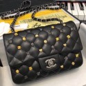 Fake Best Chanel Lambskin 18k Charms Mini Classic Flap Bag A69900 Black 2018(Silver-Tone Metal) Collection AQ02940