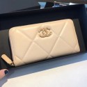 Fake Chanel 19 Goatskin Long Zipped Wallet AP1063 Apricot 2019 Collection AQ04230