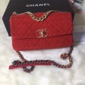 Fake Chanel 19 Houndstooth Tweed Small Flap Bag AS1160 Red 2019 Collection AQ04009