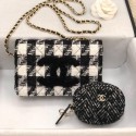 Fake Chanel 19 Houndstooth Tweed Wallet on Chain WOC and Coin Purse Black/White 2019 Collection AQ03190