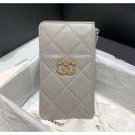 Fake Chanel 19 Phone and Card Holder in Lambskin AP1182 Grey 2020 Collection AQ03480