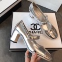 Fake Chanel Calfskin Mid-Heel Mary Janes Ballerinas Pump Silver 2019 Collection AQ03810