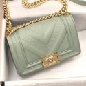 Fake Chanel Calfskin Patchwork Chevron Small Boy Flap Bag A67086 Light Green 2019 Collection AQ01679