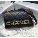 Fake Chanel Calfskin Small Flap Bag With Logo Chain AS1490 Black 2020 Collection AQ03369