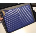 Fake Chanel Caviar Leather Owl Charms Chevron Pouch Clutch Large Bag A82545 Blue 2018 AQ03880