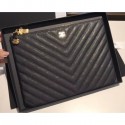 Fake Chanel Caviar Leather Owl Charms Chevron Pouch Clutch Small Bag A82545 Black 2018 AQ00652