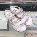 Fake Chanel Chain Leather Strap Flat Sandals White 2020 Collection AQ03092