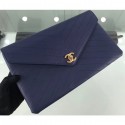 Fake Chanel Chevron Envelope Flap Clutch Bag Navy Blue AQ04392