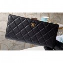 Fake Chanel Classic Bi-fold Wallet Clutch Bag With Handle Strap A70525 Grained Calfskin Black/Gold AQ02296