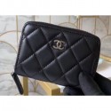 Fake Chanel Classic Small Zipped Coin Purse 69272 Lambskin Black/Silver AQ02945