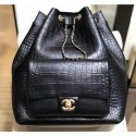 Fake Chanel Crocodile Embossed Calfskin Large Backpack Bag AS0800 Black 2019 AQ00702