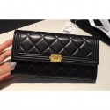 Fake Chanel Gold-Tone Metal Lambskin Boy Flap Wallet Black AQ00893