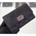 Fake Chanel Grained Calfskin Boy Flap Card Holder A80603 Black/Silver AQ04287