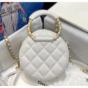 Fake Chanel Grained Calfskin Clutch With Chain & Round Handles AP1176 White 2020 Collection AQ01500