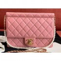 Fake Chanel Lambskin with Imitation Pearls Small Flap Bag AS0582 Pink 2019 AQ02716