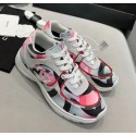 Fake Chanel Multicolor Print Fabric & Calfskin Sneaker Pink 2020 Collection AQ00803