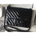 Fake Chanel Patent Metallic Crumpled Calfskin Chevron Classic Flap Mini Bag Black 2018 AQ02854