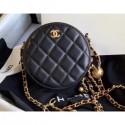 Fake Chanel Pearl on Chain Round Clutch with Chain Bag Black 2020 AQ02615