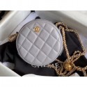 Fake Chanel Pearl on Chain Round Clutch with Chain Bag Gray 2020 AQ03054