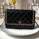 Fake Chanel Quilted Lambskin Chain Trim Wallet on Chain WOC Black 2019 Collection AQ01404