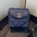 Fake Chanel Quilted Leather Box Clutch with Chain Navy Blue 2019 Collection AQ02787