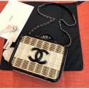 Fake Chanel Rattan and Patent Calfskin Vanity Case A93343 Beige/Black/White 2019 Collection AQ00851