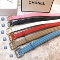 Fake Chanel Striped Lambskin Belt 30mm with Pearl Chain Framed Buckle 2019 Collection AQ03049