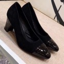 Fake Chanel Suede and Patent Leather Mid-Heel Pumps Black 2019 Collection AQ03795