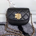 Fake Chanel Vintage Camellia Saddle Flap Bag A57910 Black 2019 Collection AQ00712