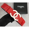 Fake Chanel Width 5.3cm Patent Leather Belt Red with White CC Logo Belt AQ03155