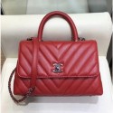 Fake Cheap Chanel Chevron Grained Calfskin Small Flap Bag with Top Handle A92990 Red 2018 AQ04090