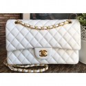 Fake Fashion Chanel Classic Flap Medium Bag A1112 White in Sheepskin Leather with Gold Hardware AQ03042