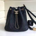 Fake High Quality Chanel Chevron Pleated Bucket Bag Black 2019 Collection AQ04255