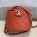 Fake High Quality Chanel Quilted Lambskin Chain Round Vanity Case AS1355 Orange 2019 Collection AQ00782