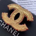 Fake Imitation Chanel Vintage Textured Multicolor Crystal Trim CC Brooch Gold 2019 Collection AQ03892