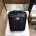 Fashion Chanel chevron calfskin medium Backpack Bag black with gold hardware AQ00502