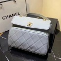 Fashion Chanel Grained Leather Pocket Flap Shoulder Bag Light Gray 2019 Collection AQ03709