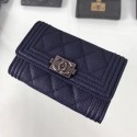 Fashion Copy Chanel Grained Leather Small Flap Boy Wallet A80603 Navy Blue 2019 Collection AQ02093
