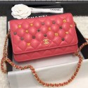 Fashion Replica Chanel Lambskin 18k Charms Wallet On Chain WOC Bag A81618 Pink 2018 Collection AQ03320