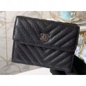 First-class Quality Chanel Chevron Small Flap Wallet 31581 Grained Calfskin Black AQ01677