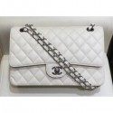 First-class Quality Chanel Grained Caflskin Medium Classic Flap Bag A01112 White With Silver Hardware AQ04259
