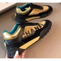 First-class Quality Chanel Logo Metallic Lambskin and Fabric Sneakers G34086 Black/Gold 2019 AQ01038