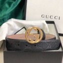 Gucci GG Embossed Leather Belt 34mm with GG Buckl Black 01 Collection AQ01817