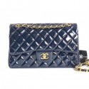 High Imitation Chanel Classic jumbo Flap Bag 1113 navy blue in patent leather with silver Hardware AQ01996