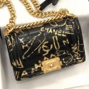 High Imitation Chanel Crocodile Embossed Graffiti Leather Small Boy Flap Bag A67085 Black 2019 Collection AQ01182