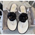 High Imitation Chanel Lambskin Classic Camellia Thong Sandals White/Black 2020 Collection AQ02839